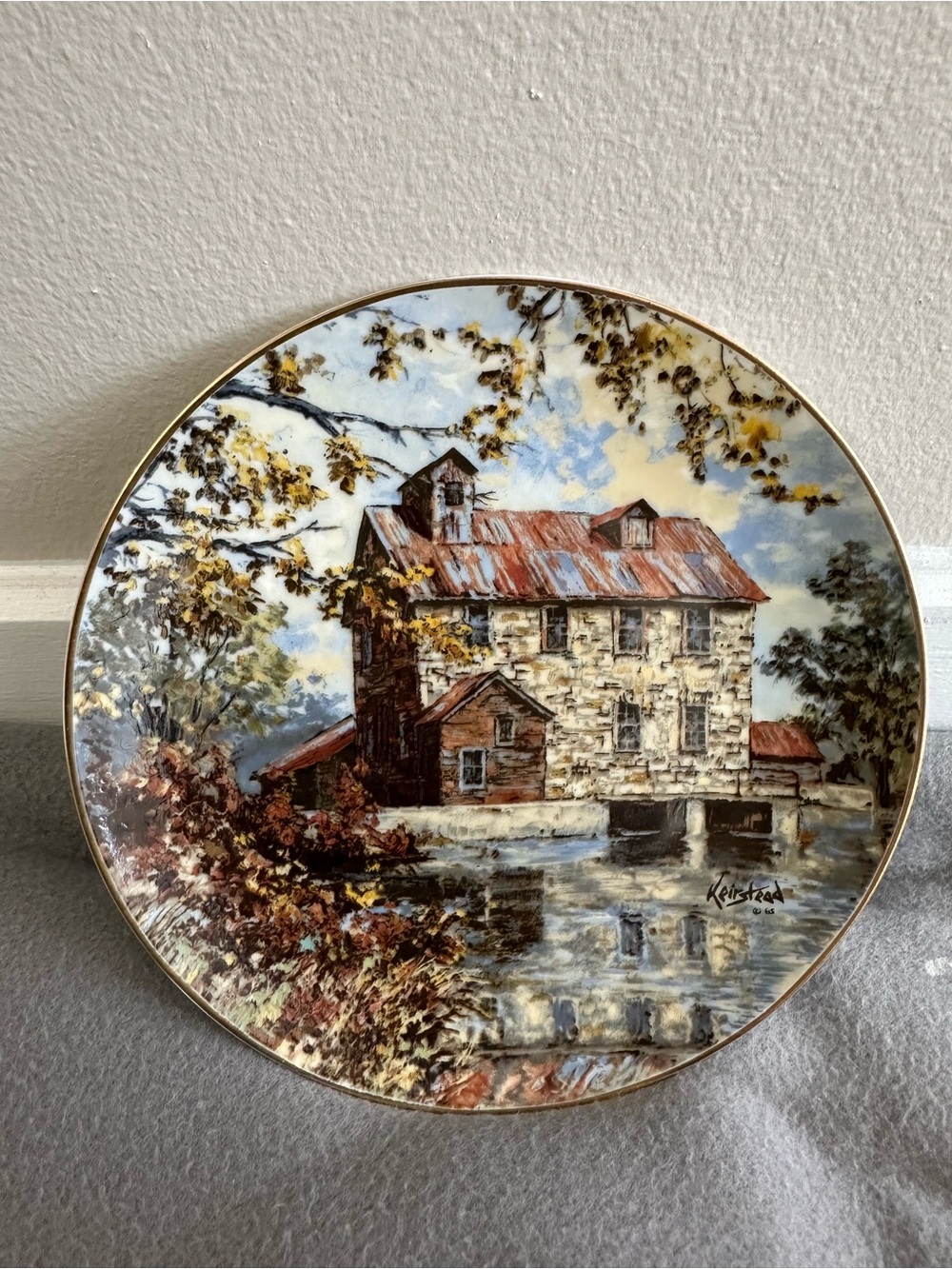 Decorative Mill Scene Collector Plate in Brown and Cream